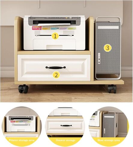 CPU Stand PC Tower Stand with Storage, Mobile Printer Stand, 2-Tier Printer Cart with Drawers and Wheels (Bruin 66 * 46.5 * 40cm) in Saudi Arabia