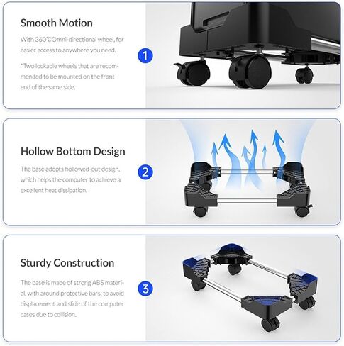 CPU Stand Mobile CPU Stand PC Cart Desktop PC Tower Cooling Base with 4 Caster Wheels, Adjustable CPU Holder Stand in Saudi Arabia