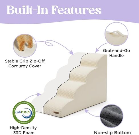 Lesure Dog Stairs for Small Dogs - Dog Ramp for Bed and Couch with CertiPUR-US Certified Foam, Pet Steps with Non-Slip Bottom for Old Cats, Injured Doggies and Puppies, Beige, 2 Steps in Kuwait