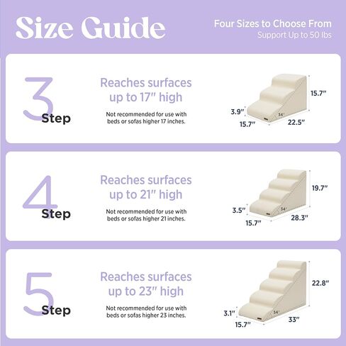 Lesure Dog Stairs for Small Dogs - Dog Ramp for Bed and Couch with CertiPUR-US Certified Foam, Pet Steps with Non-Slip Bottom for Old Cats, Injured Doggies and Puppies, Beige, 2 Steps in Kuwait
