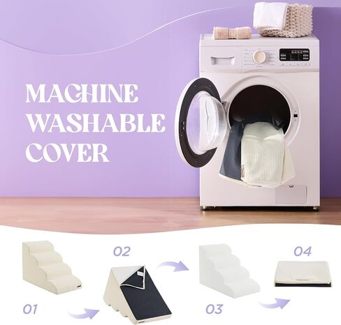 Lesure Dog Stairs for Small Dogs - Dog Ramp for Bed and Couch with CertiPUR-US Certified Foam, Pet Steps with Non-Slip Bottom for Old Cats, Injured Doggies and Puppies, Beige, 2 Steps in Kuwait