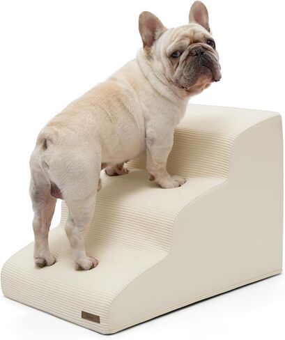 Lesure Dog Stairs for Small Dogs - Dog Ramp for Bed and Couch with CertiPUR-US Certified Foam, Pet Steps with Non-Slip Bottom for Old Cats, Injured Doggies and Puppies, Beige, 2 Steps in Kuwait