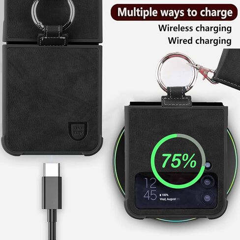 متوافق مع Samsung Galaxy Z Flip 4 Wallet Case مع حامل بطاقة حظر RFID ، غطاء هاتف PU Leather مع حزام للشحن اللاسلكي مع واقي الشاشة ، الأسود in Kuwait