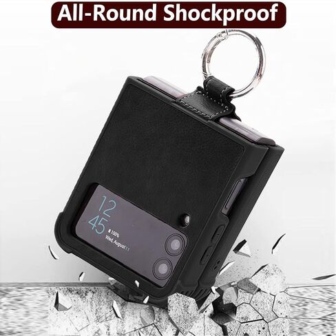 متوافق مع Samsung Galaxy Z Flip 4 Wallet Case مع حامل بطاقة حظر RFID ، غطاء هاتف PU Leather مع حزام للشحن اللاسلكي مع واقي الشاشة ، الأسود in Kuwait