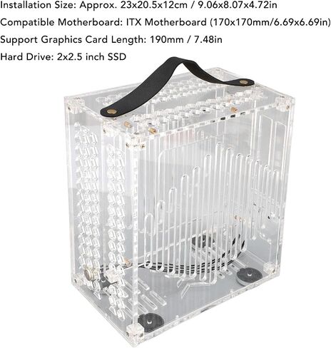 FOCKE MINI MINI PORTABLE ITX COMPUTER ، حالة سطح مكتب DIY الشفافة الكاملة مع مقبض للوحة الأم 170 × 170 مم 2.5 بوصة SSDS MINI ITX مع مروحة تبريد واحدة (أسود) in Kuwait