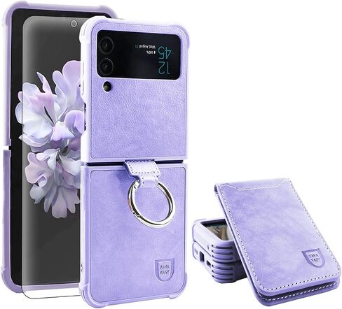 VANAVAGY Compatible for Samsung Galaxy Z Flip 4 Wallet Case with RFID Blocking Card Holder, PU Leather Flip Phone Cover with Strap for Wireless Charging with Screen Protector,Black in Kuwait
