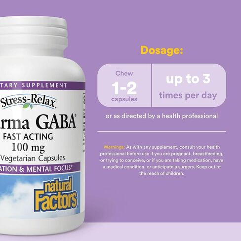 Stress-Relax Pharma GABA 100 ملغ من Natural Factors، دعم الإجهاد غير النعاس للاسترخاء والتركيز الذهني، 60 كبسولة نباتية (30 وجبة) in Saudi Arabia