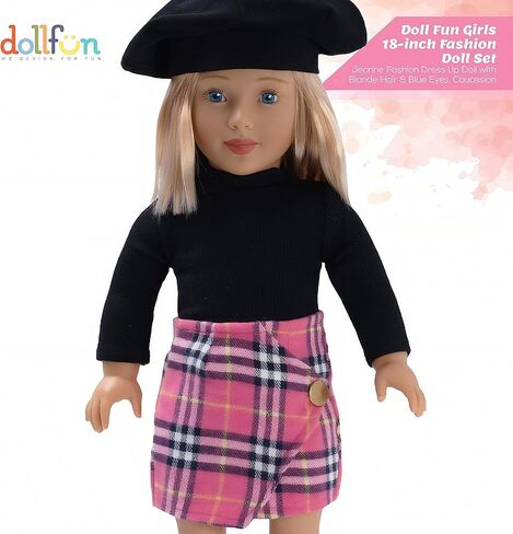 مجموعة دمى عصرية للفتيات من DOLLFUN مقاس 45.72 سم جين (عشاق الموضة) دمية أنيقة مع شعر للتصفيف والملابس والأحذية والإكسسوارات. شعر أشقر و عيون زرقاء، قوقازي in Kuwait