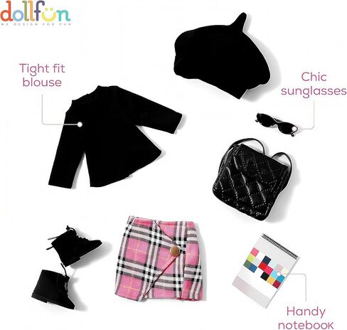 مجموعة دمى عصرية للفتيات من DOLLFUN مقاس 45.72 سم جين (عشاق الموضة) دمية أنيقة مع شعر للتصفيف والملابس والأحذية والإكسسوارات. شعر أشقر و عيون زرقاء، قوقازي in Kuwait