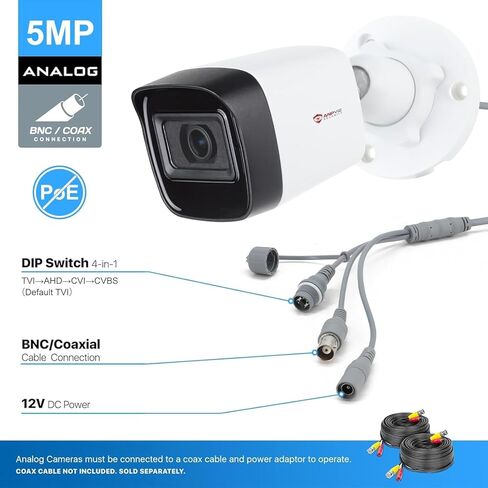 كاميرا CCTV التناظرية 5MP ، كاميرا أمان سلكية في الهواء الطلق ، 4 في 1 (TVI/AHD/CVI/CVBS) كاميرا مراقبة الرصاص ، رؤية ليلية IR 100 قدم ، الإسكان المعدني IP67 ، متوافق مع 5 ميجام أو 4K DVR in Kuwait