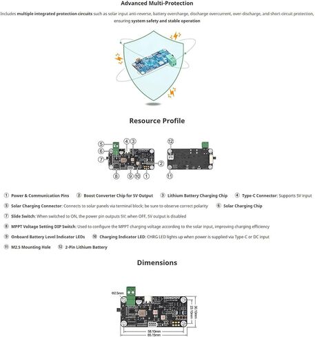 PI Zero UPS HAT مع شحن الطاقة الشمسية و MPPT | لوحة إمداد الطاقة غير المنقطعة للتوت PI Zero W/WH/2W | قبعة مراقبة البطارية في الوقت الحقيقي in Kuwait