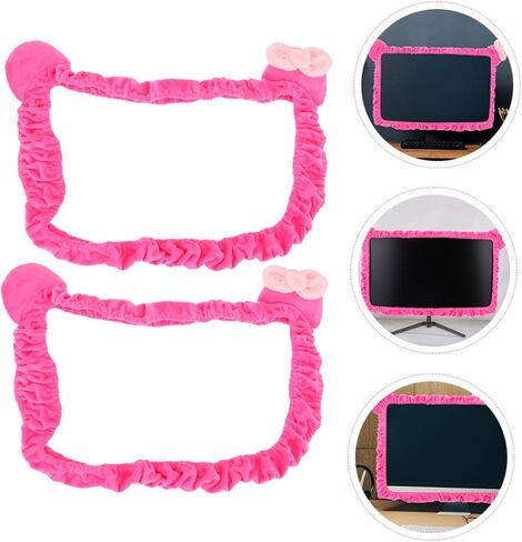Mipcase 2pcs Pink Cartoon Monitor Cover for Desktop PC Elastic Dustproof Protective Sleeve Anti-Static Computer Monitor Case Suitable for Home and Office in Saudi Arabia