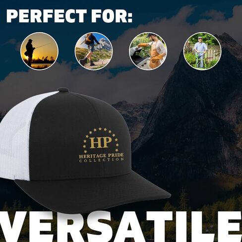 Heritage Pride Freshwater Fish Forest Mountain Scenic Walleye Mens Embroidered Mesh Back Trucker Hat in Saudi Arabia