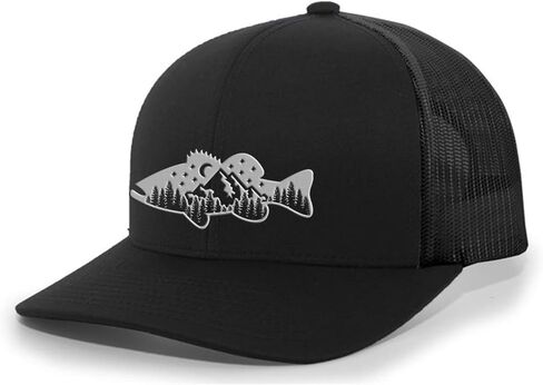 Heritage Pride Freshwater Fish Forest Mountain Scenic Walleye Mens Embroidered Mesh Back Trucker Hat in Saudi Arabia