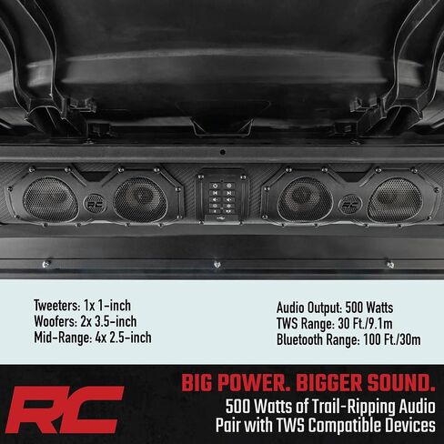 Rough Country UTV Bluetooth Soundbar - 500W صوت مقاوم للماء مع 8 مكبرات صوت ، أضواء RGB ، راديو FM و AUX ، FIT Universal in Saudi Arabia