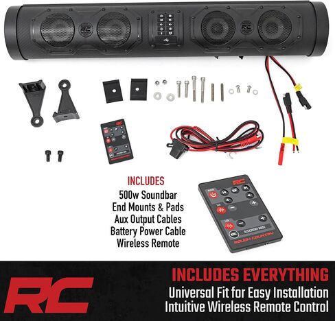 Rough Country UTV Bluetooth Soundbar - 500W صوت مقاوم للماء مع 8 مكبرات صوت ، أضواء RGB ، راديو FM و AUX ، FIT Universal in Saudi Arabia