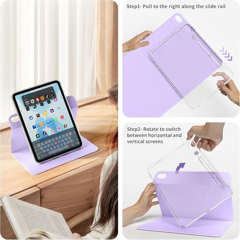 CASE COPATINATION Kenke لـ iPad (A16) 11 بوصة 2025 ، الجيل العاشر 10.9 بوصة 2022 ، غطاء دوار 360 درجة واضحة ، واضحة المشاهدة ، العلبة الذكية ، النوم التلقائي ، الكريمة البيضاء in Kuwait