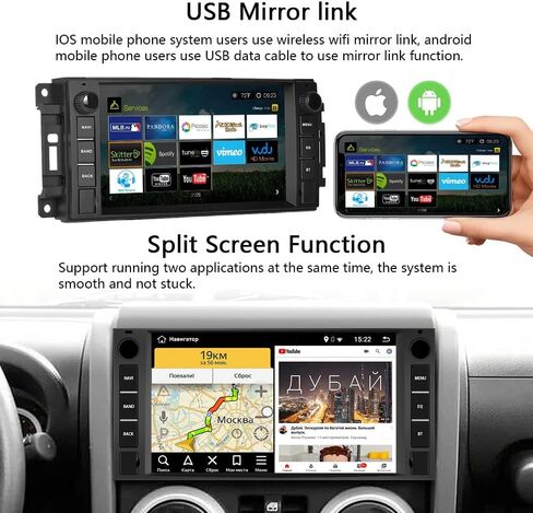 ستيريو سيارة لجيب رانجلر دودج شيفروليه رام 1500 ، راديو مزدوج الديندرويد مع Carplay اللاسلكي Apple ، ستيريو الشاشة 7 بوصات مع WiFi ، GPS ، RDS/FM Radio in Saudi Arabia
