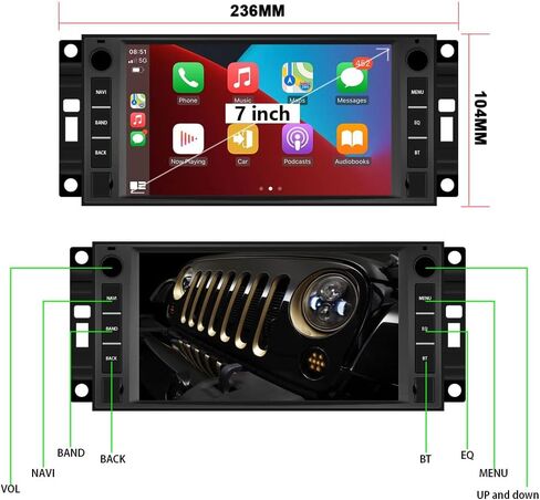 ستيريو سيارة لجيب رانجلر دودج شيفروليه رام 1500 ، راديو مزدوج الديندرويد مع Carplay اللاسلكي Apple ، ستيريو الشاشة 7 بوصات مع WiFi ، GPS ، RDS/FM Radio in Saudi Arabia