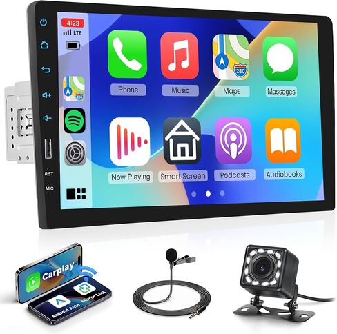 reimoody 9 بوصة ستريو سيارة دين واحدة مع Carplay اللاسلكي Android Auto ، 1 Din Car Radio Carplay مع رابط المرآة ، Bluetooth 5.0 ، راديو FM ، EQ ، USB/AUX/TF/SWC/DVR/MIC كاميرا احتياطية in Saudi Arabia