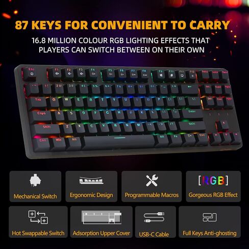 IROK FE87/104 RGB Mechanical Keyboard, Hot Swappable, Customizable Backlit, Magnet Upper Cover Type-C Wired Gaming Keyboard for Mac Windows-Black/Red Switch in Saudi Arabia