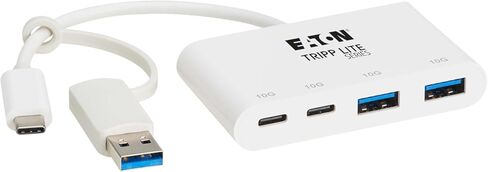 Tripp Lite 4-Port USB-C HUB للكمبيوتر المحمول ، 2 منافذ USB-A & 2 USB-C-USB 3.2 Gen 2 مع نقل البيانات 10 جيجابت في الثانية ، Thunderbolt 3 متوافق ، لا يوجد برنامج مطلوب ، أبيض ، ضمان لمدة 3 سنوات (U460-004-2A2C-3) in Kuwait