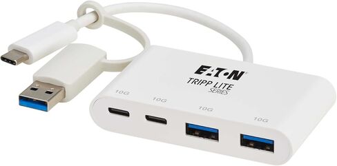 Tripp Lite 4-Port USB-C HUB للكمبيوتر المحمول ، 2 منافذ USB-A & 2 USB-C-USB 3.2 Gen 2 مع نقل البيانات 10 جيجابت في الثانية ، Thunderbolt 3 متوافق ، لا يوجد برنامج مطلوب ، أبيض ، ضمان لمدة 3 سنوات (U460-004-2A2C-3) in Kuwait