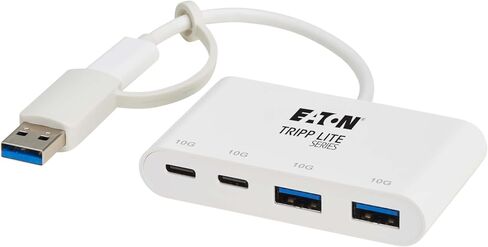 Tripp Lite 4-Port USB-C HUB للكمبيوتر المحمول ، 2 منافذ USB-A & 2 USB-C-USB 3.2 Gen 2 مع نقل البيانات 10 جيجابت في الثانية ، Thunderbolt 3 متوافق ، لا يوجد برنامج مطلوب ، أبيض ، ضمان لمدة 3 سنوات (U460-004-2A2C-3) in Kuwait