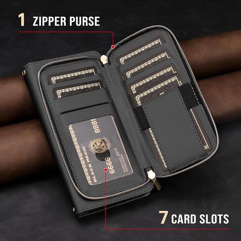 ل Samsung Galaxy S24 محفظة Ultra Wallet مع Crossbody وحزام المعصم للنساء الفتيات ، والأزياء الجلدية RFID حظر كيكستاند فليب فوليو غطاء الهاتف مع حامل البطاقة والسحاب الأسود in Saudi Arabia