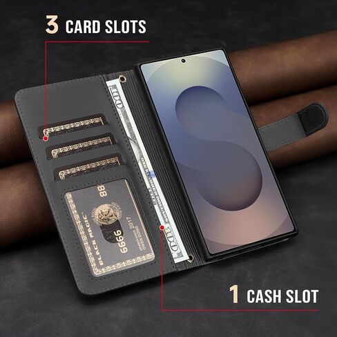 ل Samsung Galaxy S24 محفظة Ultra Wallet مع Crossbody وحزام المعصم للنساء الفتيات ، والأزياء الجلدية RFID حظر كيكستاند فليب فوليو غطاء الهاتف مع حامل البطاقة والسحاب الأسود in Saudi Arabia