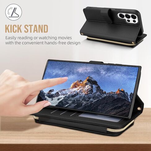 ل Samsung Galaxy S24 محفظة Ultra Wallet مع Crossbody وحزام المعصم للنساء الفتيات ، والأزياء الجلدية RFID حظر كيكستاند فليب فوليو غطاء الهاتف مع حامل البطاقة والسحاب الأسود in Saudi Arabia