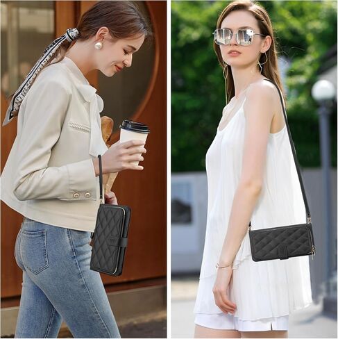 ل Samsung Galaxy S24 محفظة Ultra Wallet مع Crossbody وحزام المعصم للنساء الفتيات ، والأزياء الجلدية RFID حظر كيكستاند فليب فوليو غطاء الهاتف مع حامل البطاقة والسحاب الأسود in Saudi Arabia