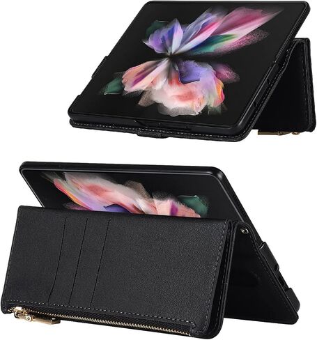 Jaorty Samsung Galaxy Z Fold 3 Case Wallet with S Pen Holder ، Crossbody Phone Case لـ Samsung Galaxy Z Fold 3 مع حامل البطاقة ، حزام حزام سحاب بوري ، روزجولد in Saudi Arabia