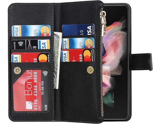 Jaorty Samsung Galaxy Z Fold 3 Case Wallet with S Pen Holder ، Crossbody Phone Case لـ Samsung Galaxy Z Fold 3 مع حامل البطاقة ، حزام حزام سحاب بوري ، روزجولد in Saudi Arabia