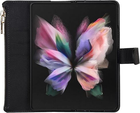 Jaorty Samsung Galaxy Z Fold 3 Case Wallet with S Pen Holder ، Crossbody Phone Case لـ Samsung Galaxy Z Fold 3 مع حامل البطاقة ، حزام حزام سحاب بوري ، روزجولد in Saudi Arabia