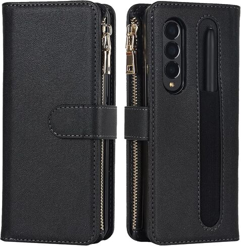 Jaorty Samsung Galaxy Z Fold 3 Case Wallet with S Pen Holder ، Crossbody Phone Case لـ Samsung Galaxy Z Fold 3 مع حامل البطاقة ، حزام حزام سحاب بوري ، روزجولد in Saudi Arabia
