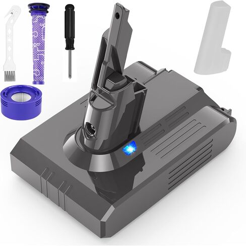 استبدال بطارية V7 لدايسون - بطارية ليثيوم أيون 21.6 فولت 6000 مللي أمبير في الساعة لـ SV11 V7 Motorhead Animal مرتبة إضافية مطلقة للحساسية، المكانس الكهربائية اللاسلكية، تتضمن المرشحات in Kuwait