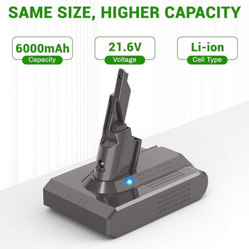 استبدال بطارية V7 لدايسون - بطارية ليثيوم أيون 21.6 فولت 6000 مللي أمبير في الساعة لـ SV11 V7 Motorhead Animal مرتبة إضافية مطلقة للحساسية، المكانس الكهربائية اللاسلكية، تتضمن المرشحات in Kuwait