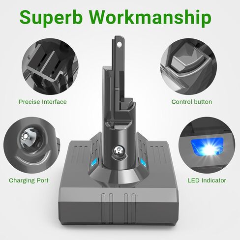 استبدال بطارية V7 لدايسون - بطارية ليثيوم أيون 21.6 فولت 6000 مللي أمبير في الساعة لـ SV11 V7 Motorhead Animal مرتبة إضافية مطلقة للحساسية، المكانس الكهربائية اللاسلكية، تتضمن المرشحات in Kuwait