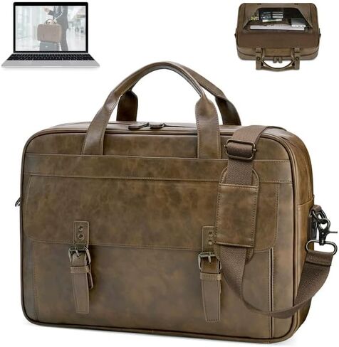 RAINSMORE Messenger Bag for Men 16 Inch Laptop Bag Vintage Leather Waterproof Laptop Briefcases Large Computer Satchel Bag in Saudi Arabia