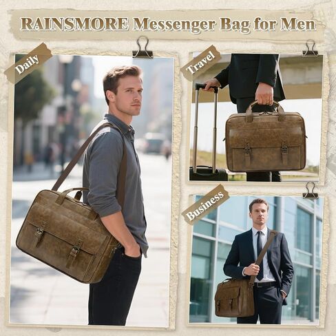 RAINSMORE Messenger Bag for Men 16 Inch Laptop Bag Vintage Leather Waterproof Laptop Briefcases Large Computer Satchel Bag in Saudi Arabia