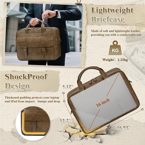 RAINSMORE Messenger Bag for Men 16 Inch Laptop Bag Vintage Leather Waterproof Laptop Briefcases Large Computer Satchel Bag in Saudi Arabia