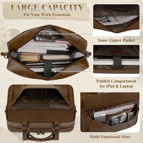 RAINSMORE Messenger Bag for Men 16 Inch Laptop Bag Vintage Leather Waterproof Laptop Briefcases Large Computer Satchel Bag in Saudi Arabia