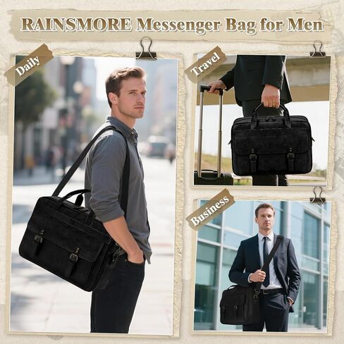 RAINSMORE Messenger Bag for Men 16 Inch Laptop Bag Vintage Leather Waterproof Laptop Briefcases Large Computer Satchel Bag in Saudi Arabia