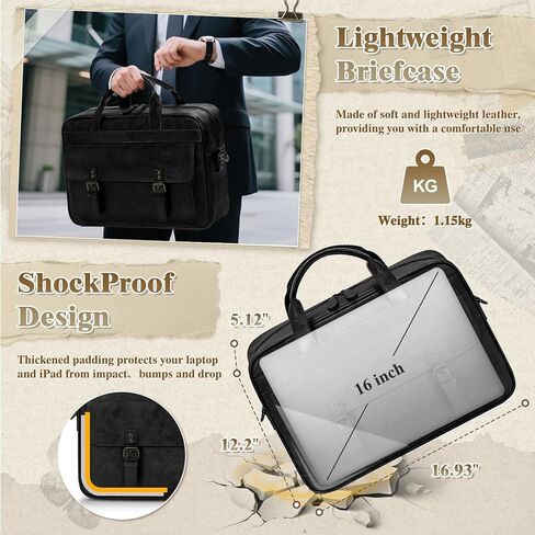 RAINSMORE Messenger Bag for Men 16 Inch Laptop Bag Vintage Leather Waterproof Laptop Briefcases Large Computer Satchel Bag in Saudi Arabia