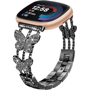 Bling Metal Band ، متوافق مع Fitbit Versa 4/Sense 2/Versa 3/Sense Band ، Diamond Butterfly Women Women Results for Fitbit Smartwatch in Kuwait