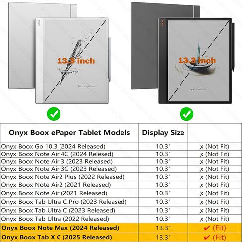 BOZHUORUI Slim Case for 13.3" Boox Note Max (2024) & 13.3" Boox Tab X C (2025) | Pen Clasp Design | Book Folio Style | with Sleep/Wake | Vegan PU Leather Ultra-Thin Magnetic SleepCover (Rock Black) in Kuwait