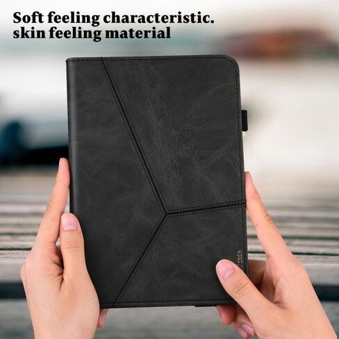 Premium for Galaxy Tab A9 Plus 11 case with Card Slots PU Leather Line Imprinted Tablet Cover - Black in Saudi Arabia