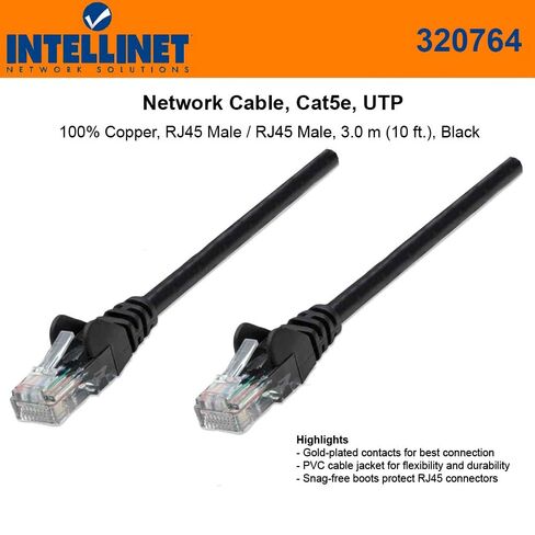 Intellinet (10 pack Bundle) Cable ، CAT5E ، UTP 3.0 M (10 ft.) ، Black (320764-10pk) in Kuwait