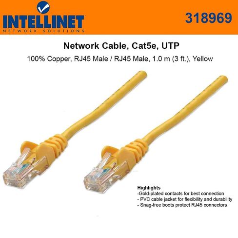 كبل شبكة Intellinet (5 حزم) ، CAT5E ، UTP 1.0 م (3 أقدام) ، أصفر (318969-5pk) in Kuwait